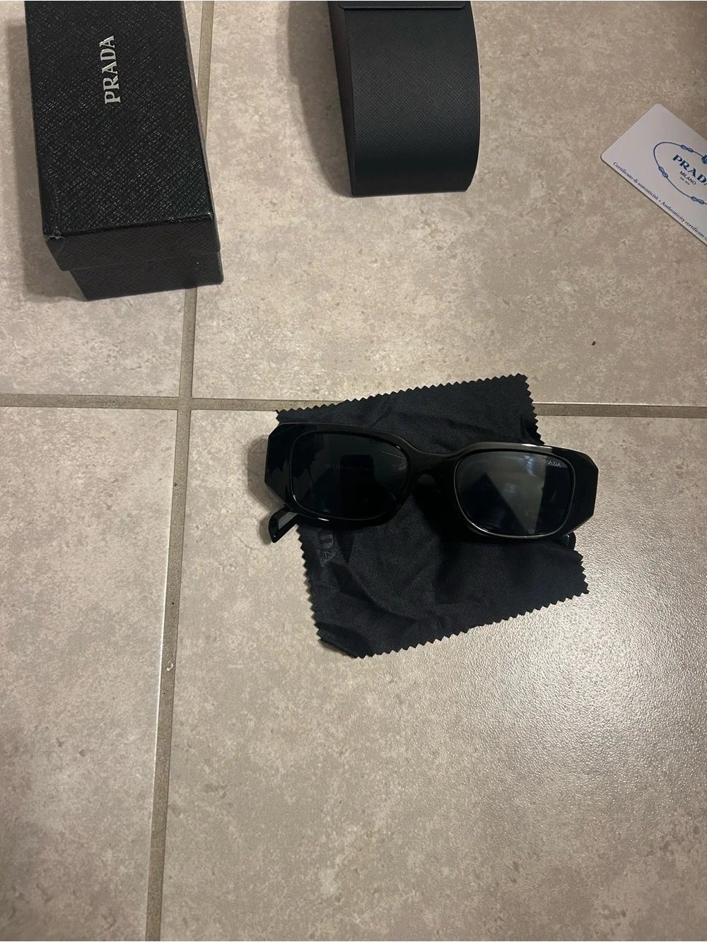 Prada Black Rectangular Men's Sunglasses with Case